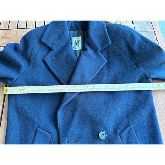 Vintage 90s Y2K Jones New York 100% Pure Wool Navy Blue Double Breasted Overcoat - Picture 7 of 9
